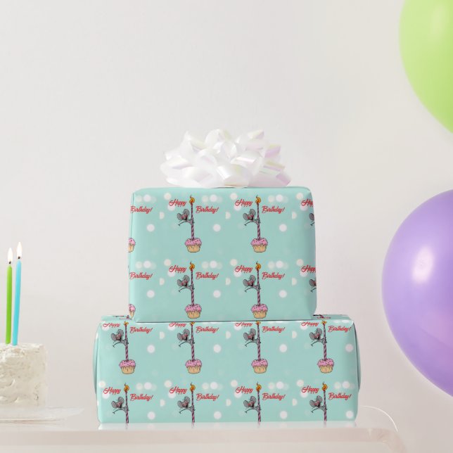 Happy Birthday Mouse with Cupcake and Candle Wrapping Paper (Party Gifts)
