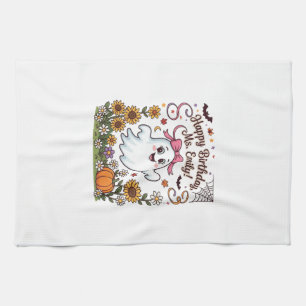 Happy Birthday Ms Emily Halloween Ghost Pumpkin Su Tea Towel
