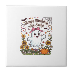 Happy Birthday Ms Emily Halloween Ghost Pumpkin Su Tile