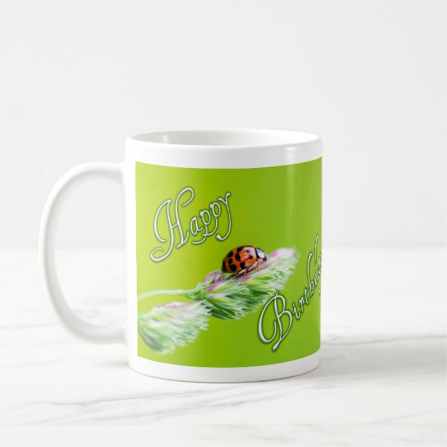 Happy Birthday mug with a ladybug! (Left)