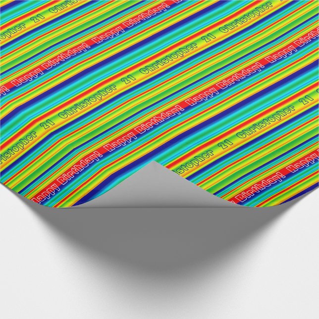 Happy Birthday Multi-Coloured Stripes Monogram Wrapping Paper (Corner)