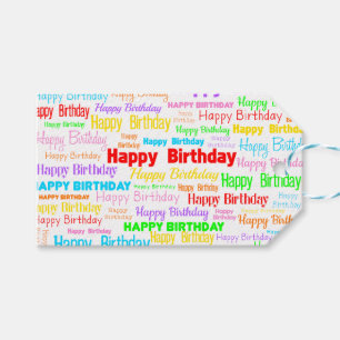 Happy Birthday (multi on white) Gift Tags