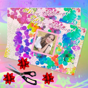 Happy Birthday Multicolour Abstract Bokeh Photo  Tissue Paper
