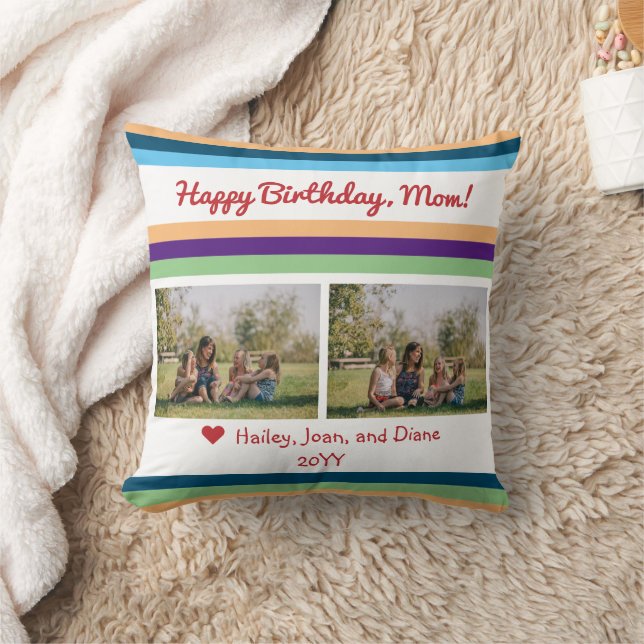 Happy Birthday Mum 2 Photos Names Colour Bands Mak Cushion (Blanket)