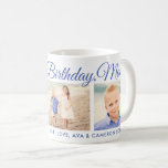 Happy Birthday Mum Blue Script Photo Keepsake Coffee Mug<br><div class="desc">Personalise this custom Happy Birthday photo coffee mug with three (3) favourite photos and a custom message. Includes periwinkle blue purple text that can be customised to a different colour.</div>