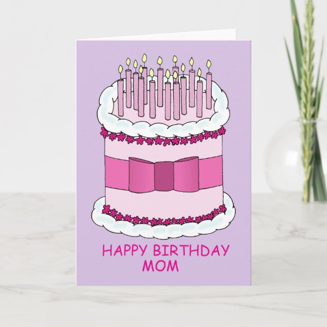 Happy Birthday Mum, Cake and Candles. Card (Front)