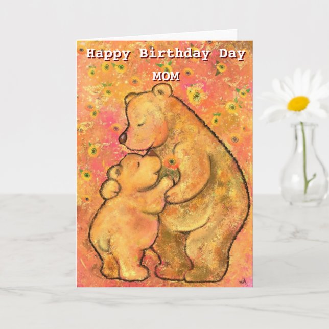 Happy Birthday Mum Card Mother and Baby Bear (Small Plant)