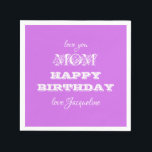 Happy Birthday Mum Chic Script Name Elegant Paper  Napkin<br><div class="desc">Happy Birthday Mum Chic Script Name Elegant Violet Purple Paper Napkins. Beautiful violet purple paper napkins for a loved mother's birthday day. Click personalise this template to customise it with the gift giver's name quickly and easily. Matching paper plates in the Gifts For Mum Collection in this store, which offers...</div>
