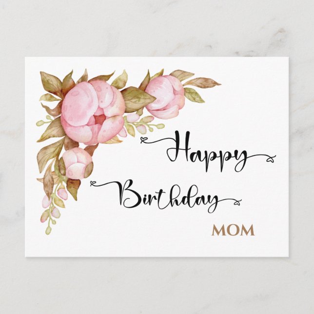 Happy Birthday Mum Floral Watercolor Postcard (Front)