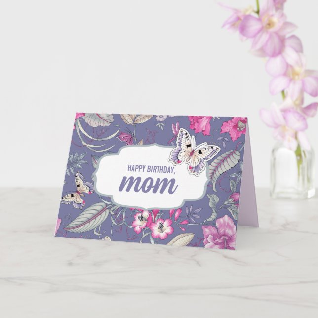 Happy Birthday, Mum. Flowers & Butterfly Card (Orchid)
