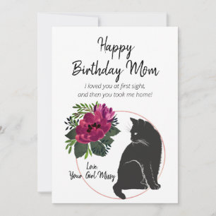 Happy Birthday Mum From Cat Marsala Floral Holiday Card