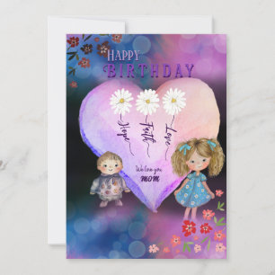Happy Birthday Mum from Kids Card in purple