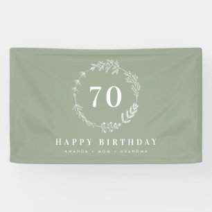 Happy Birthday Mum Grandma Sage Green Foliage Banner