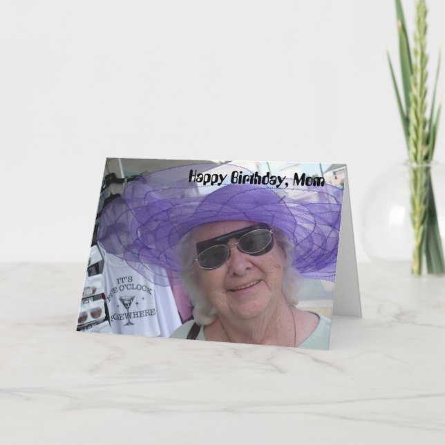 Happy Birthday Mum, lady in purple hat Card (Front)
