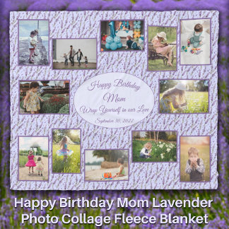 Happy Birthday Mum Lavender Photo Collage Fleece Blanket