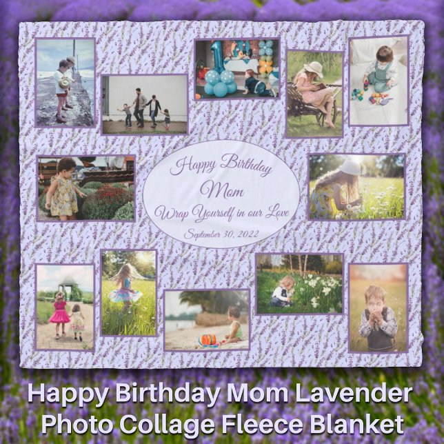 Happy Birthday Mum Lavender Photo Collage  Fleece Blanket (Happy Birthday Mom Lavender Photo Collage Fleece Blanket - Personalize for Grandmother Sister Aunt)