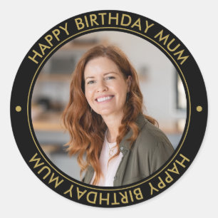 Happy Birthday Mum Modern Elegant Photo Classic Round Sticker