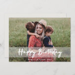 Happy Birthday Mum | Modern Script Photo Card<br><div class="desc">Beautiful photograph greeting card with a simple, modern, minimalist "Happy Birthday" quote banner on a semi-transparent overlay background. This versatile card can be personalised with your own photograph, name and birthday date to make a truly unique and bespoke card for your loved one. The inside message "Wishing you a wonderful...</div>