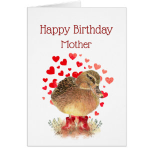Happy Birthday Mum, Mother Cute Duck Red Boots