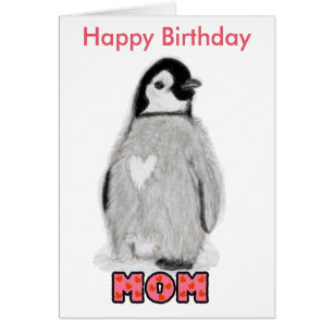 Happy Birthday Mum penguin Card unique.
