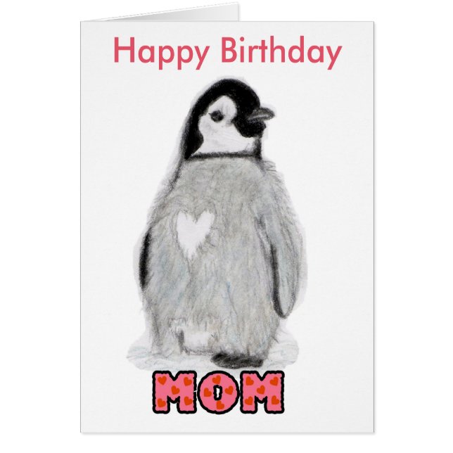 Happy Birthday Mum penguin Card unique. (Front)
