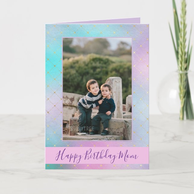 Happy birthday mum purple and blue ombre photo card (Front)