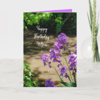 Happy Birthday Mum Purple Flowers and Stream