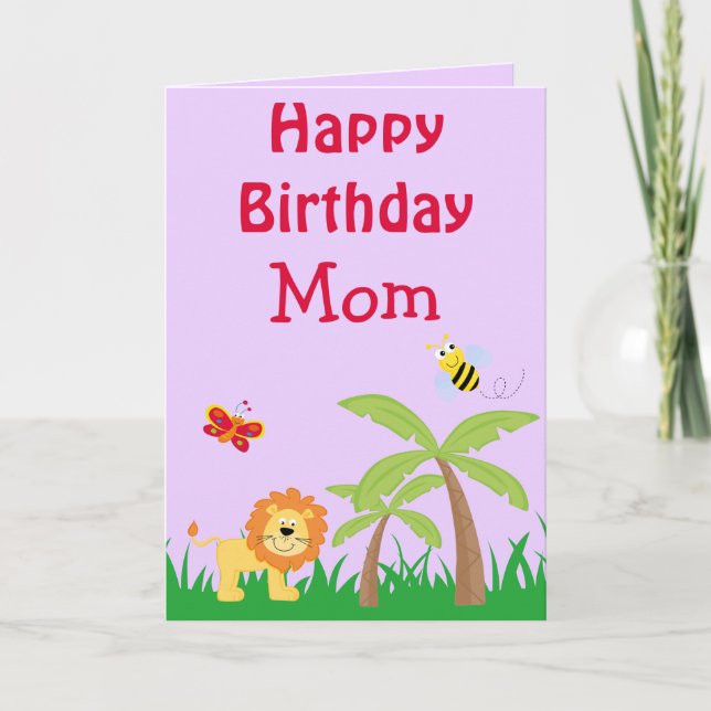 Happy Birthday Mum Safari Lion Your Photo Inside Card (Front)