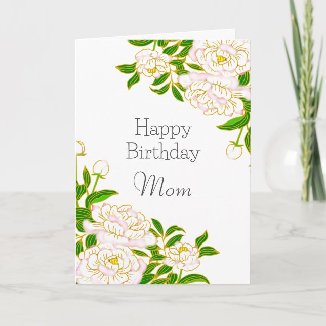 Happy Birthday Mum White Flower  Card (Front)