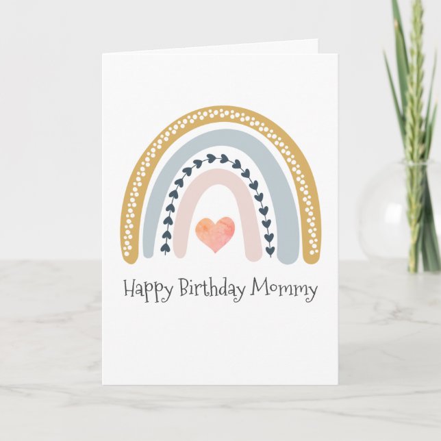 Happy Birthday Mummy Watercolor Boho Rainbow Card (Front)