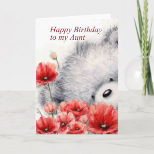 Happy Birthday my aunt, bear with red flowers Card