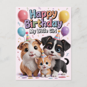 Happy Birthday My Little Girl: Cute Pet Design Postcard