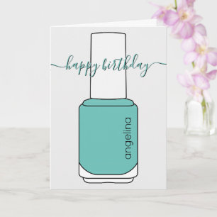 Happy Birthday Nail polish art teal Card