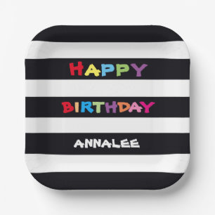 Happy Birthday Name Bright Colourful Food Safe  Paper Plate