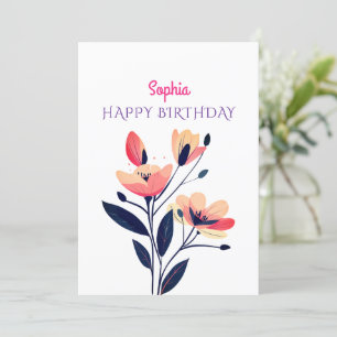 Happy Birthday, Name, Message, Flowers, White Holiday Card