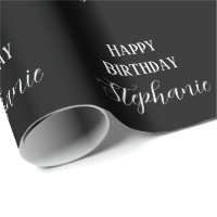 Happy Birthday Name Monogram Black White Modern