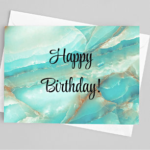 Happy Birthday, Name on Back, Turquoise & Bronze, Card