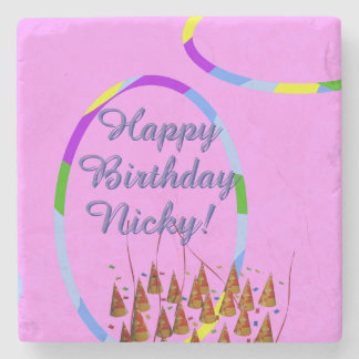 Happy Birthday Name  Stone Coaster