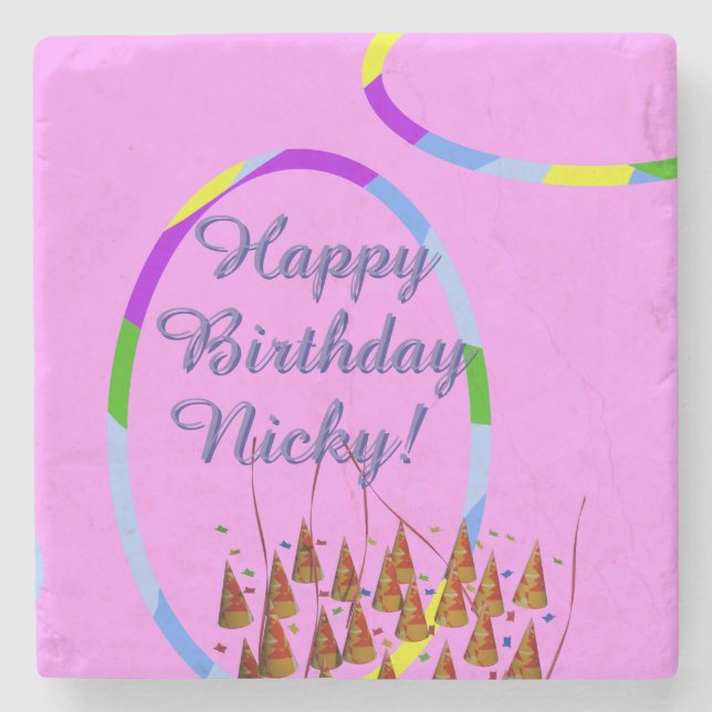 Happy Birthday Name  Stone Coaster (Front)
