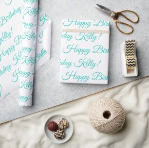 Happy Birthday Name Turquoise Customised Wrapping Paper