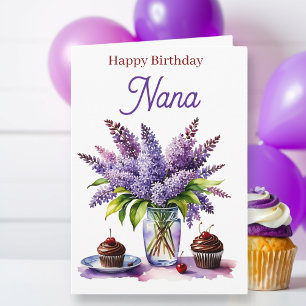 Happy Birthday Nana Lilacs and Cupcakes Card