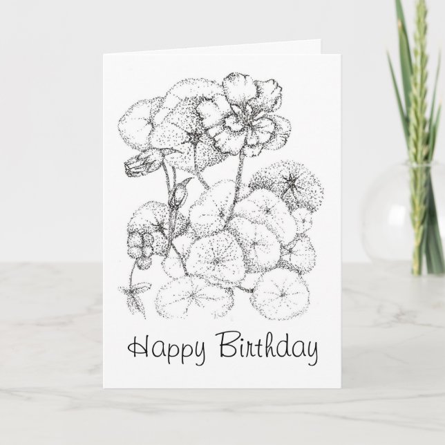 Happy Birthday Nasturtium Flower Drawing Art Card (Front)