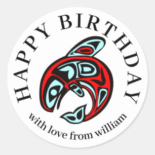 Happy Birthday Native Orca Art Killer Whale Classic Round Sticker