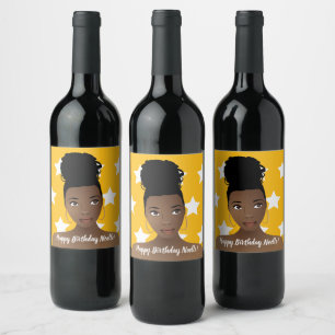 Happy Birthday! Natural Beauty, White Stars, Gold  Wine Label