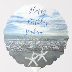 Happy Birthday Nautical Starfish Monograms Beach Balloon
