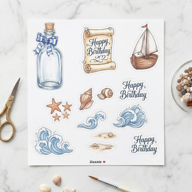 Happy Birthday Nautical Sticker Sheet (Nautical birthday stickers)