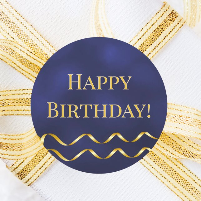 Happy Birthday navy blue gold decor Classic Round Sticker (Creator Uploaded)