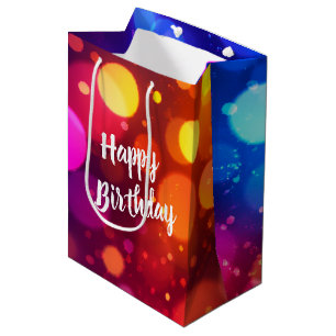 Happy Birthday Neon Bokeh Lights Abstract Medium Gift Bag
