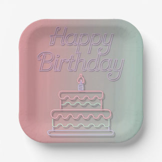 Happy Birthday Neon Sign Design Paper Plate