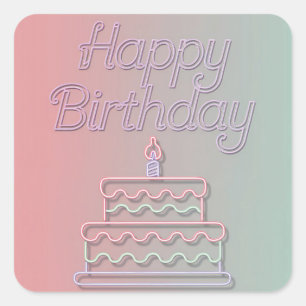 Happy Birthday Neon Sign Design Square Sticker